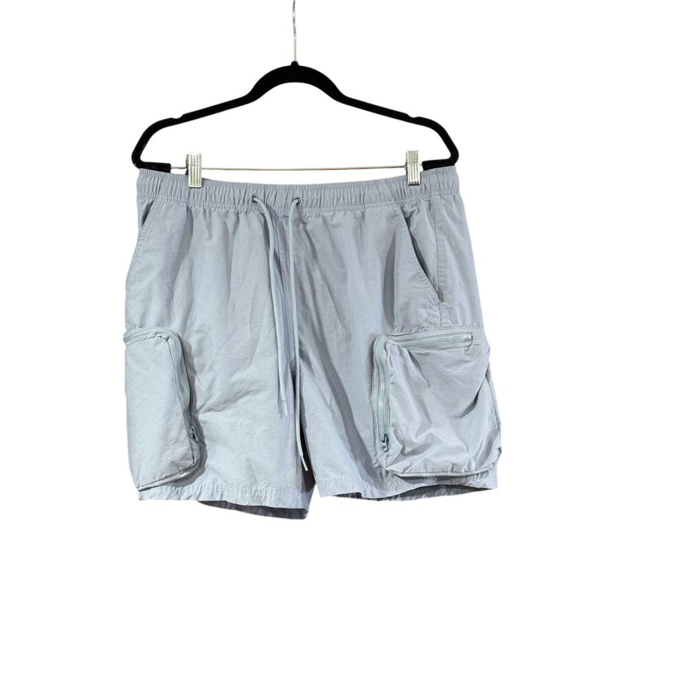PacSun Noah Blue Nylon Cargo Zip Pockets Shorts Men Size Large Pull on